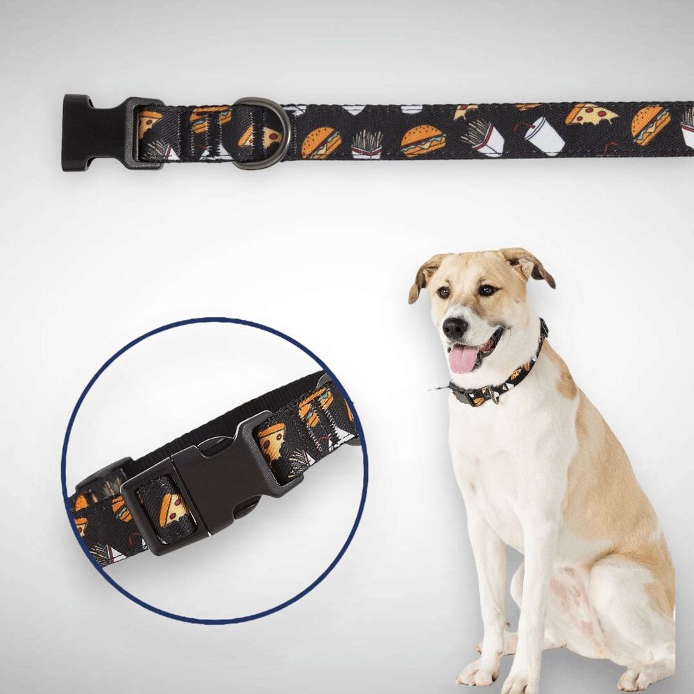 Top Paw Junk Food Black Graphic Adjustable‎ Nylon Dog Collar Size X-Small